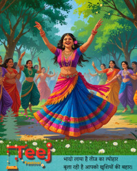 Yellow Joyful Happy Teej Festival Instagram Portrait template