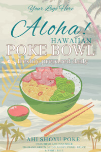 Yellow Joyful Hawaiian Poke Bowl Menu Poster Poster Plakkaat template