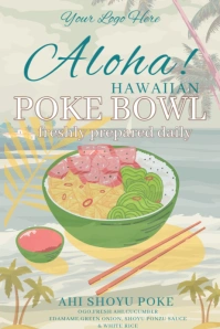 Yellow Joyful Hawaiian Poke Bowl Menu Poster Poster template