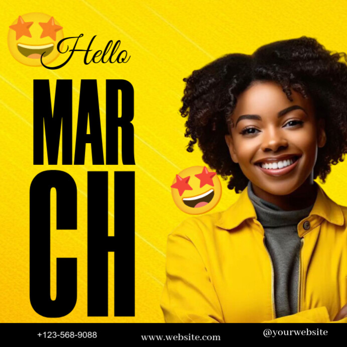 Yellow joyful hello march instagram post Template | PosterMyWall