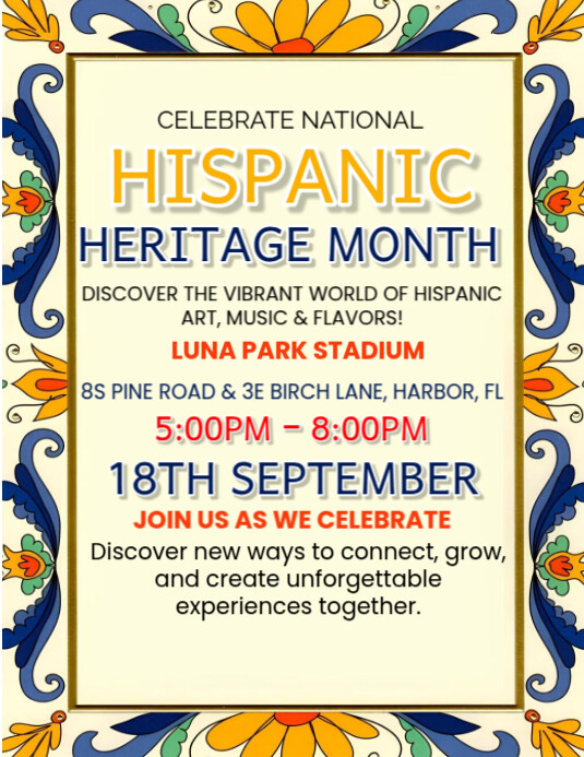 Yellow Joyful Hispanic Heritage Month Flyer (us Letter) Template ...