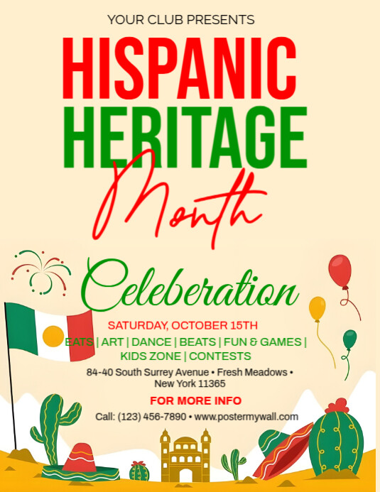 Yellow Joyful Hispanic Heritage Month Poster Flyer (us Letter) Template ...