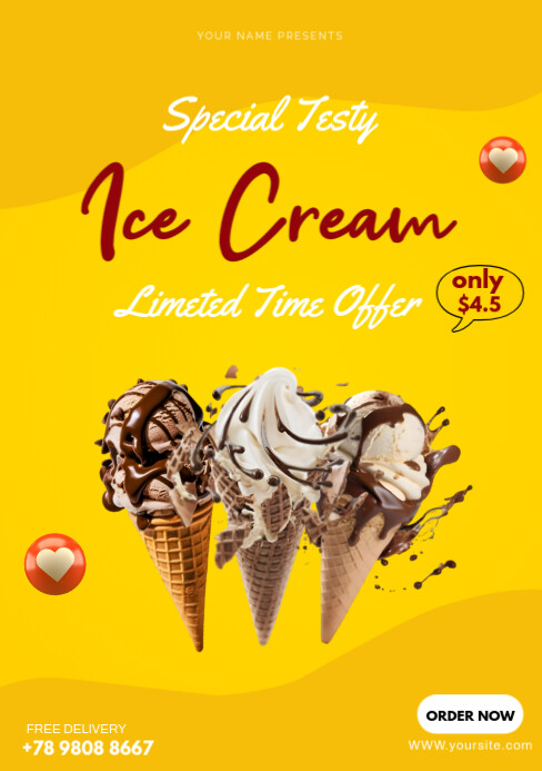 Yellow Joyful Ice Cream Flyer A5 template