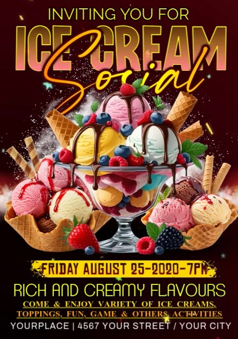 Yellow Joyful Ice Cream Social A3 template