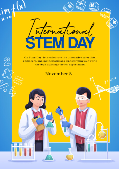 Yellow Joyful International Stem Day A4 Template | PosterMyWall