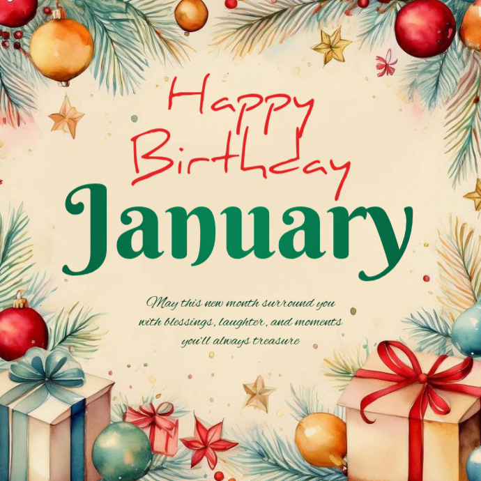Plantilla de Yellow Joyful January Birthday Card Logo | PosterMyWall