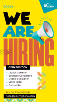 Yellow Joyful Job Hiring Announcement Instagram Story Video template