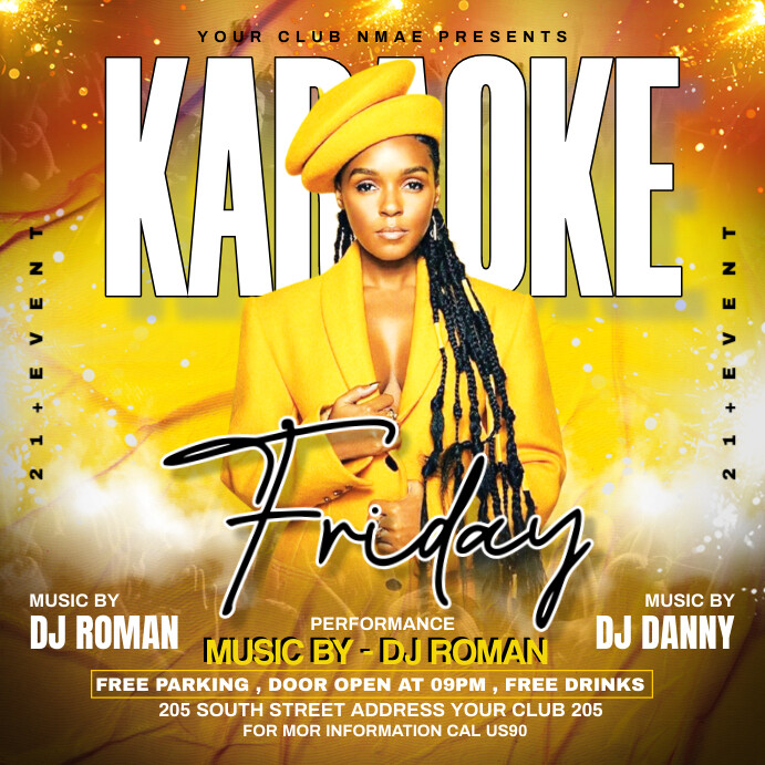 Yellow Joyful Karaoke Friday Party Square (1: Kwadrat (1:1) template