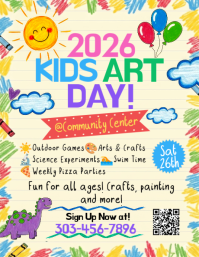 Yellow Joyful Kids Art Day Flyer Løbeseddel (US Letter) template