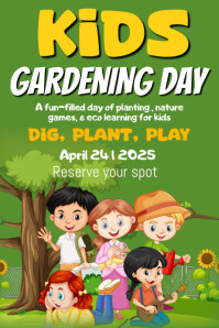 Yellow Joyful Kids Gardening Day Poster template