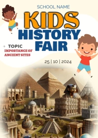Yellow Joyful Kids History Fair A2 template
