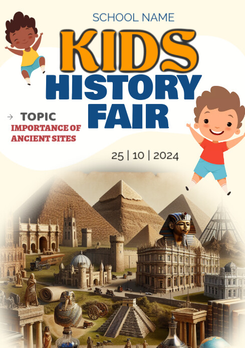 History Fair Paper Examples Yellow Joyful Kids History Fair A2 Template | PosterMyWall