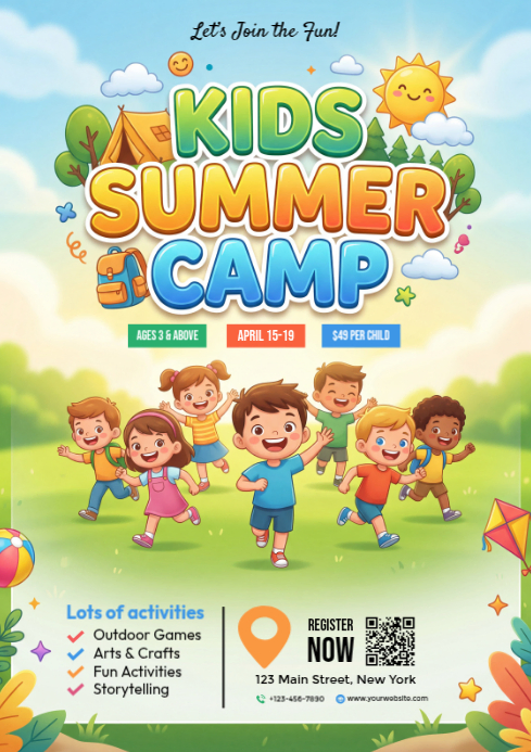 Copy of Yellow Joyful Kids Summer Camp A4 | PosterMyWall