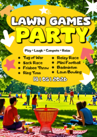 Yellow Joyful Lawn Games Party  A2 template
