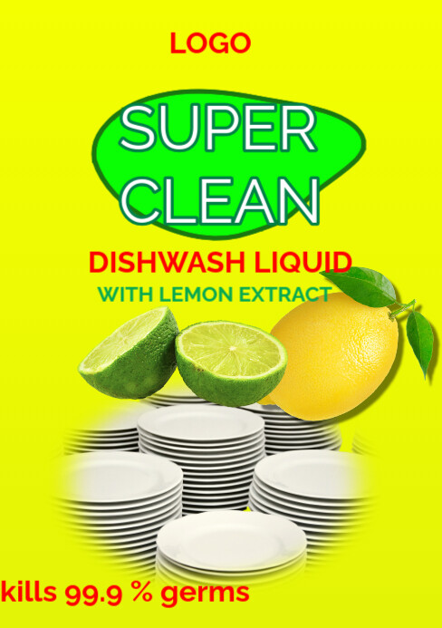 Yellow Joyful Liquid Wash Packaging Label Design A5 template