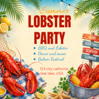 Yellow Joyful Lobster Party Instagram Post template