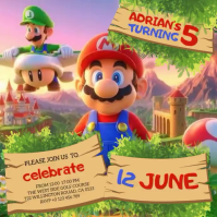 Yellow Joyful Mario-themed Birthday Invitation Square Video สี่เหลี่ยมจัตุรัส (1:1) template
