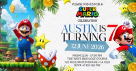 Yellow Joyful Mario-themed Birthday Invitation Square Video ภาพที่แชร์บน Facebook template