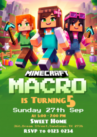 Geel Minecraft Birthday Party A6 Template
