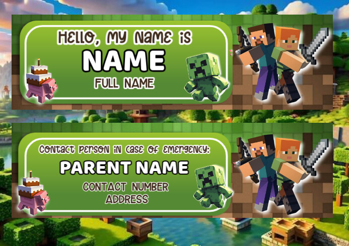 Yellow Joyful Minecraft Nametag For Kids A4 Template | PosterMyWall