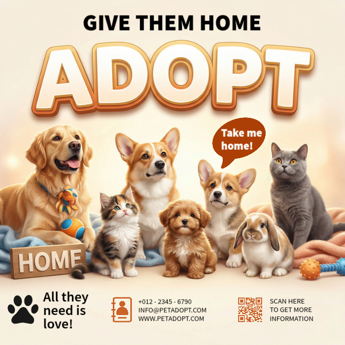 Yellow Joyful Pet Adoption Instagram Post Template | PosterMyWall