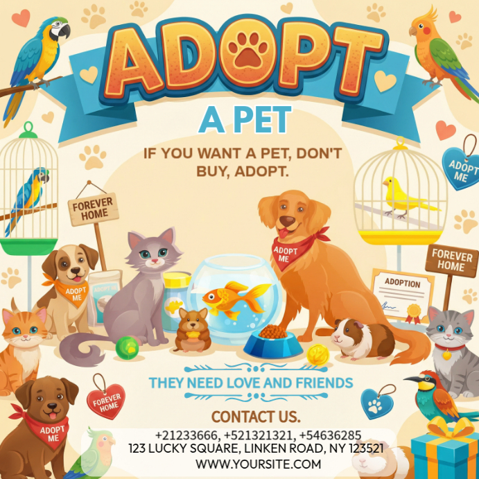 Yellow Joyful Pet Adoption Instagram Post Template | PosterMyWall