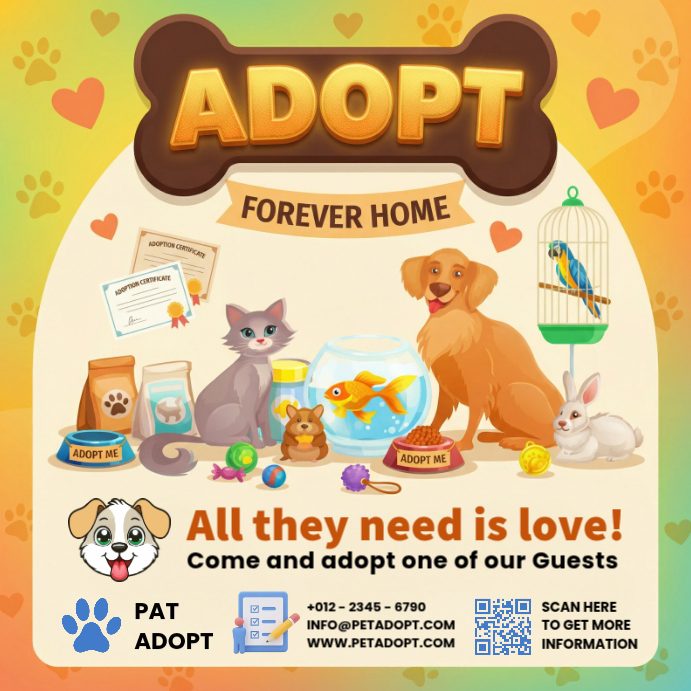 Yellow Joyful Pet Adoption Instagram Post Template | PosterMyWall