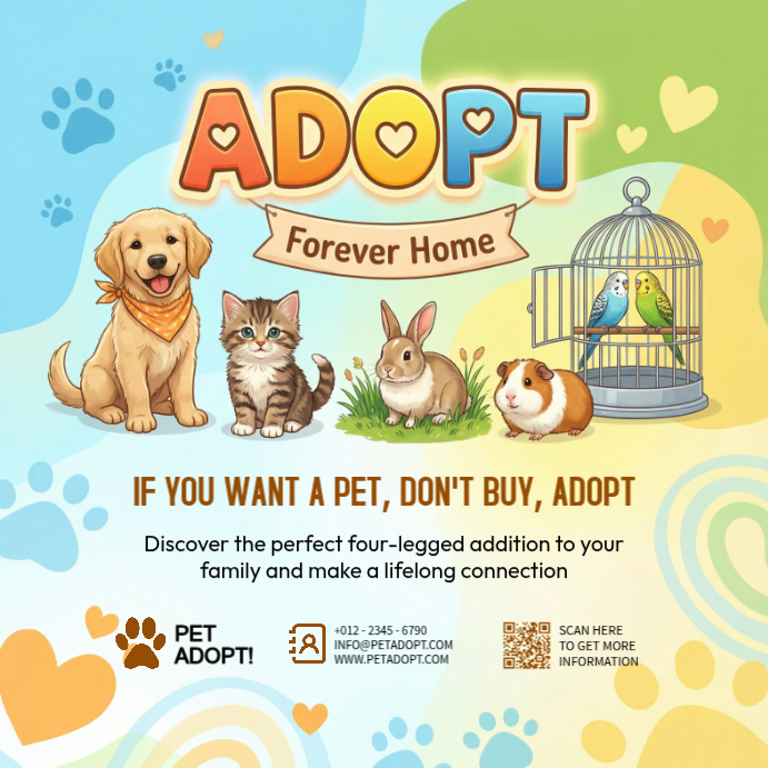 Yellow Joyful Pet Adoption Instagram Post Template | PosterMyWall
