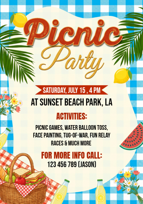 Yellow Picnic Party A4 Template | PosterMyWall