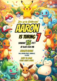 Yellow Pokemon Birthday Party A6 Template