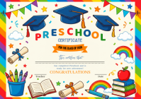 Yellow Joyful Preschool Graduation Certificate A4 template