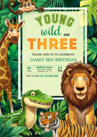 Yellow Joyful Safari Birthday Invite A4 template