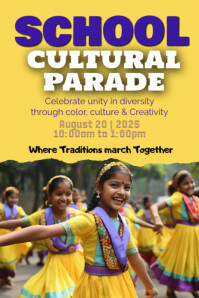 Yellow Joyful School Cultural Parade Poster template