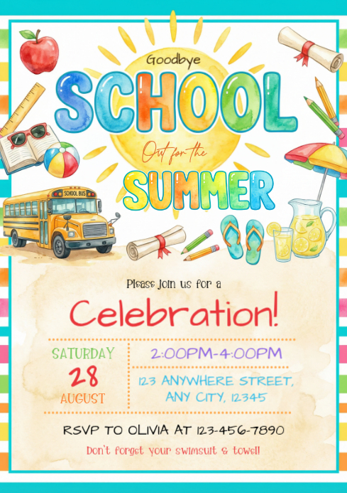Yellow joyful school summer celebration a4 Template | PosterMyWall