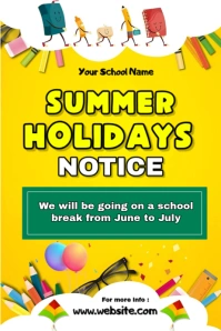 Yellow Joyful School Summer Holidays Notice  Poster Cartaz template