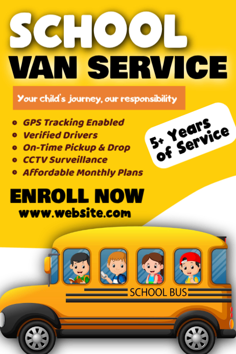 Yellow Joyful School Van Service Poster Template | PosterMyWall