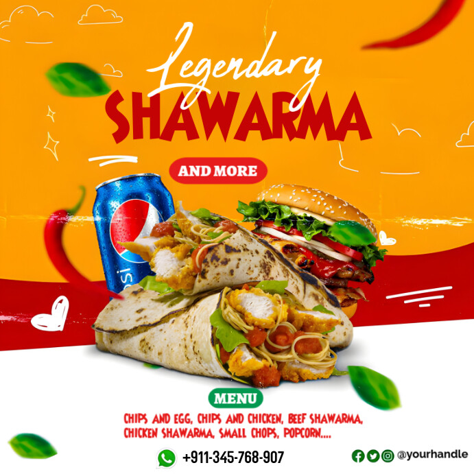 Yellow Joyful Shawarma Burger Restaurant Banner  Instagram Post template