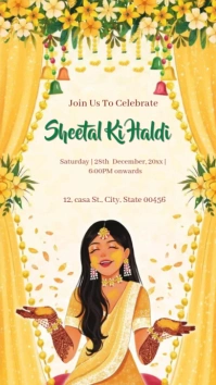 Yellow Joyful Sheetal Ki Haldi Wedding Invitation Card Design  Instagram Story template