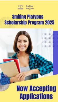 Yellow Joyful Smiling Platypus Scholarship 2025 Business Card template