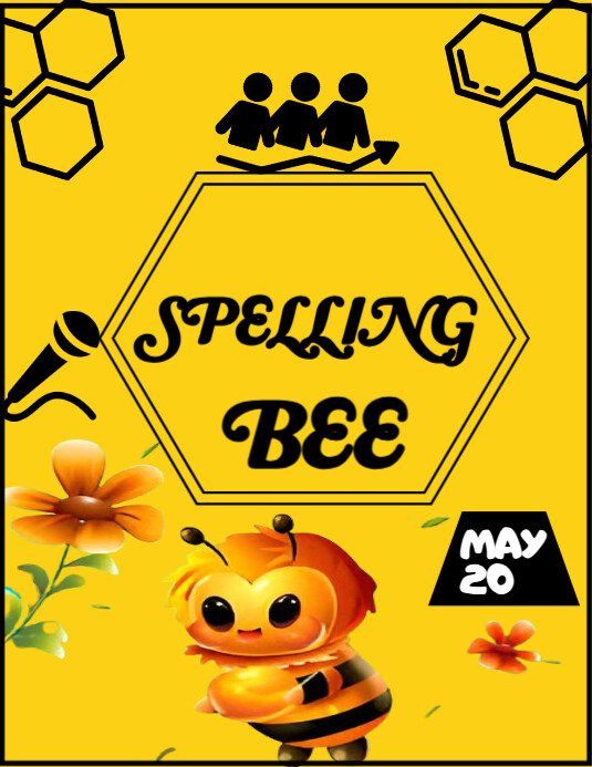 Yellow Joyful Spelling Bee Flyer (us Letter) template