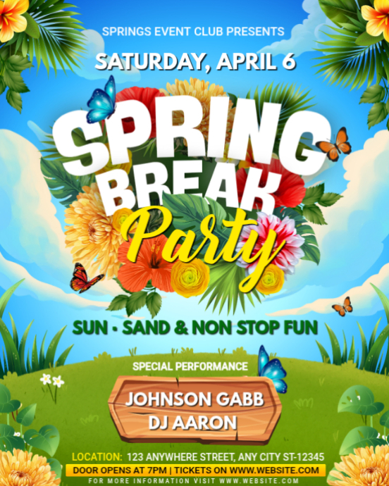 Yellow Joyful Spring Break Party Instagram Portrait Template | PosterMyWall