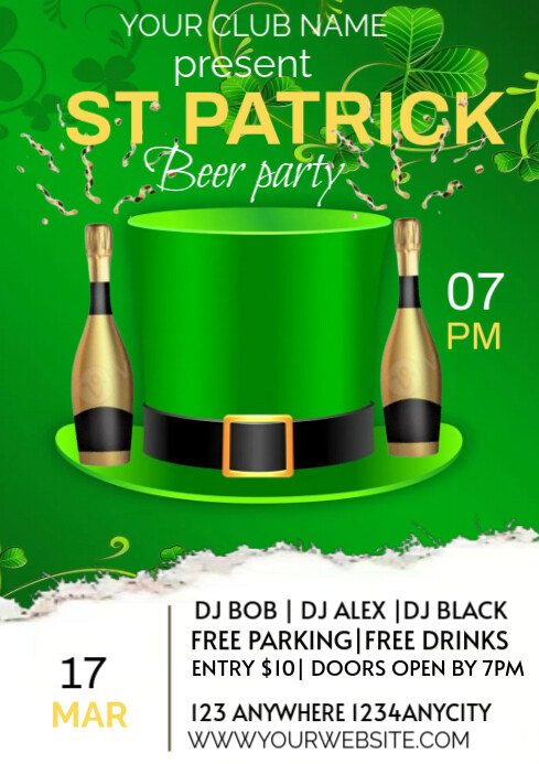 Yellow Joyful St Patrick Day Party Flyers A4 Template | PosterMyWall