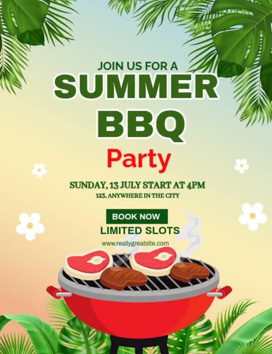 Yellow Joyful Summer Bbq Party Invitation  Flyer (us Letter) template