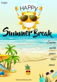Aqua Joyful Happy Summer Break A3 Template | PosterMyWall