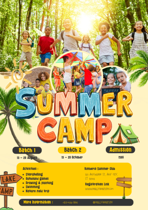 Yellow joyful summer camp a4 Template | PosterMyWall