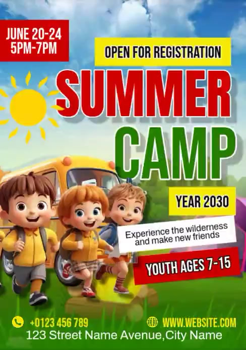 Yellow Joyful Summer Camp A4 Video Template | PosterMyWall