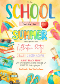Yellow Joyful Summer Celebration Party A6 template
