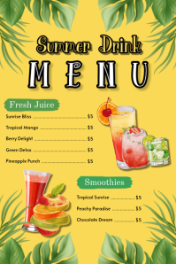 Yellow Joyful Summer Drink Menu Poster template