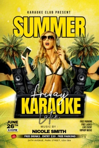 Yellow Joyful Summer Karaoke Ladie's Night Party Poster template