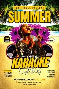 Yellow Joyful Summer Karaoke Ladie's Night Party Poster Plakat template